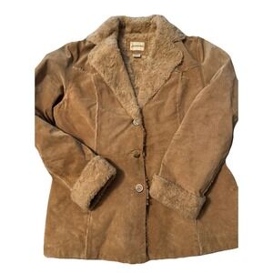 Vintage 90s 2000s St johns Bay genuine tan brown suede leather penny lane Large